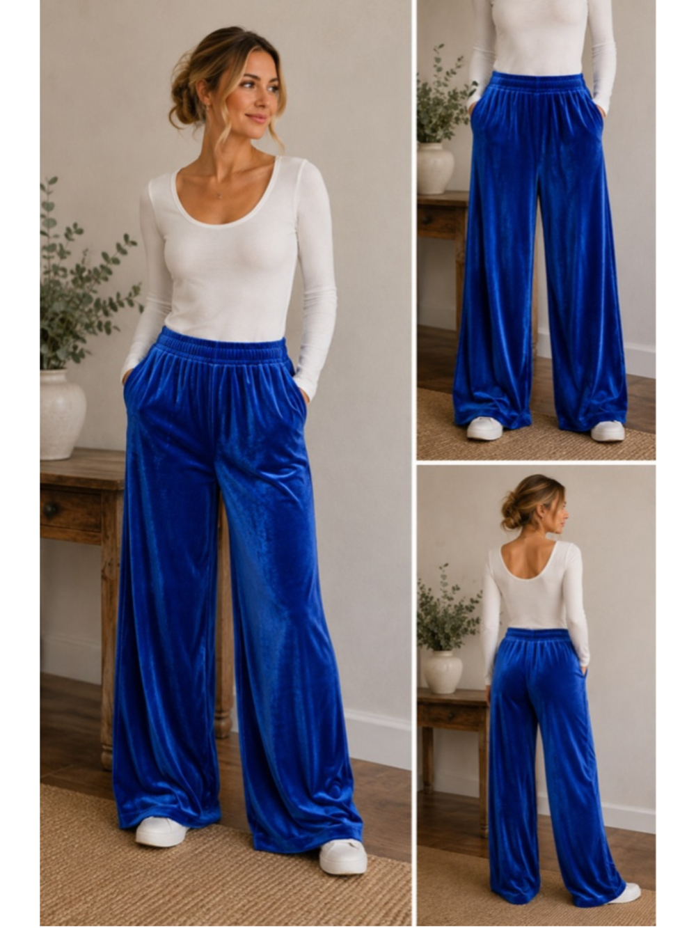 Women Zenana Pants Size S Blue Summer